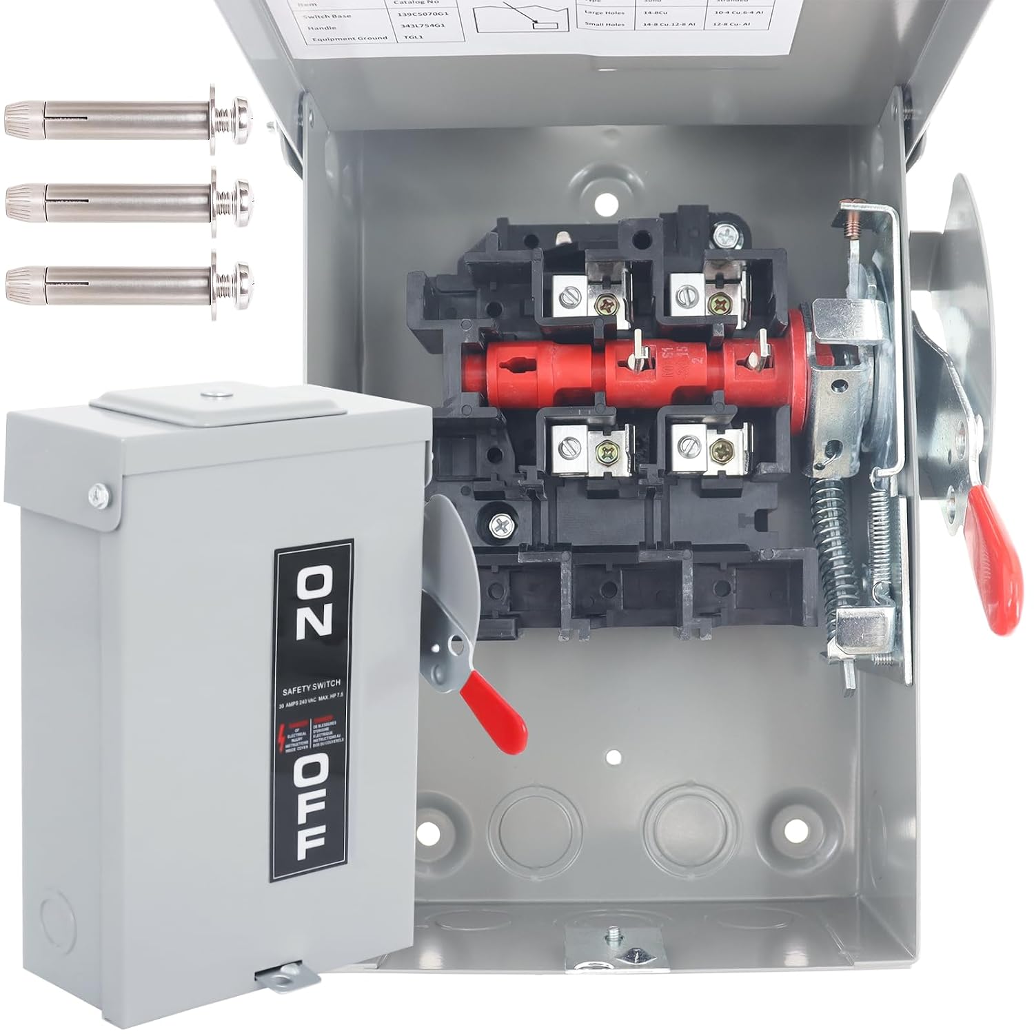 30 Amp Disconnect Switch 2 Pole Safety Switch Indoor&Outdoor Galvanized Steel Anti Corrosion and Rust Prevention Non-Fusible Meeting NEMA 3R Standards