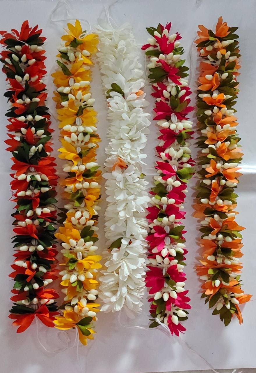 pmw - Pack of 5 Flowers All Different Types - Artificial Flowers Mala - for Classical Dance Baratanatyam, Kuchipudi, Kathak