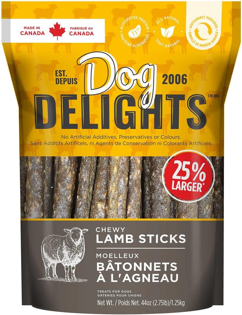 Dog Delights Chewy Lamb Sticks Dog Treats - 1.25 Kg (2.75 lb) - Wholesome and Delicious Rewards for Your Furry Friend - Made in Canada
