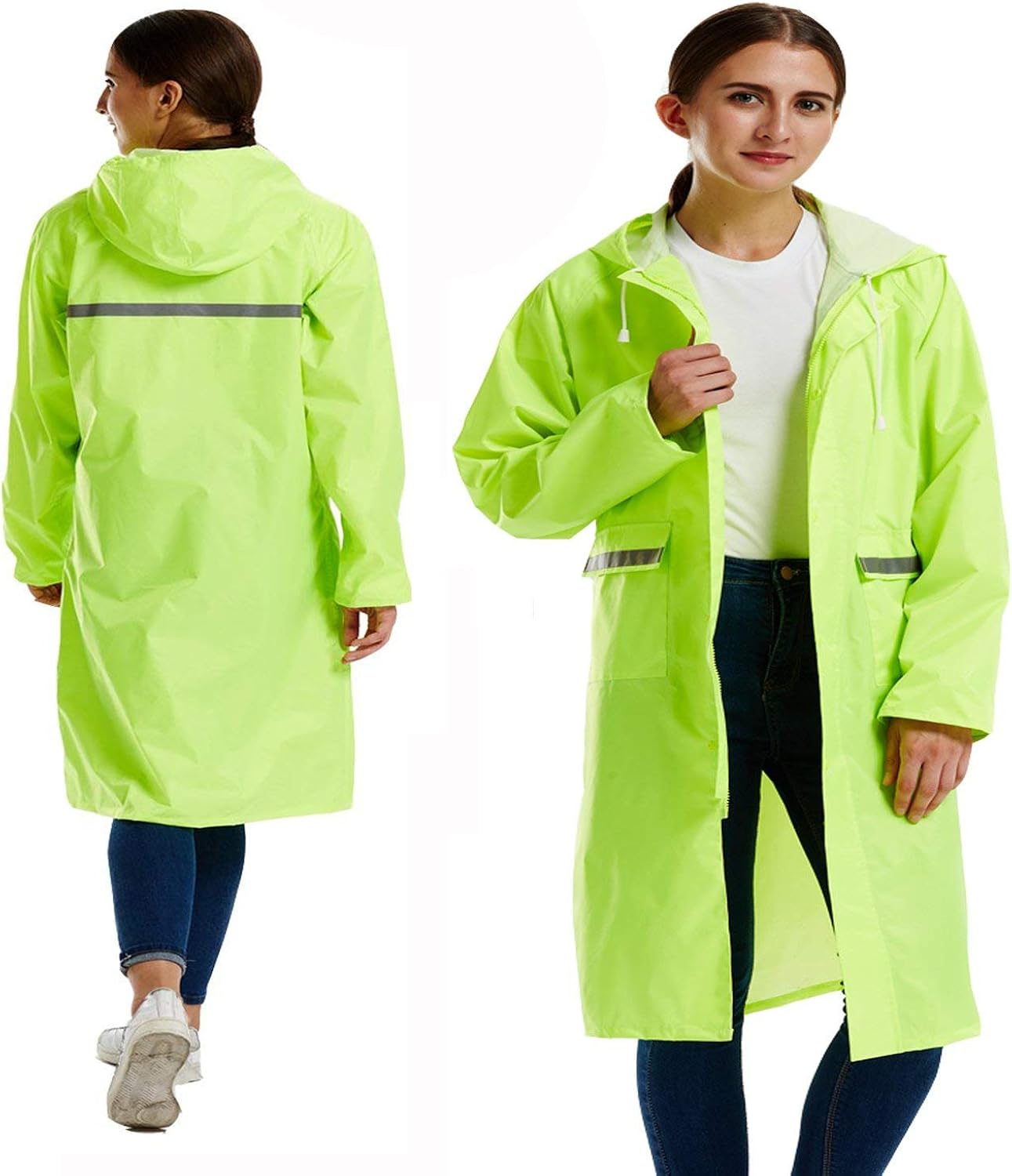 Rain Poncho High Visibility Long Reflective Waterproof Raincoat with Hood for Men Adult Outside Working