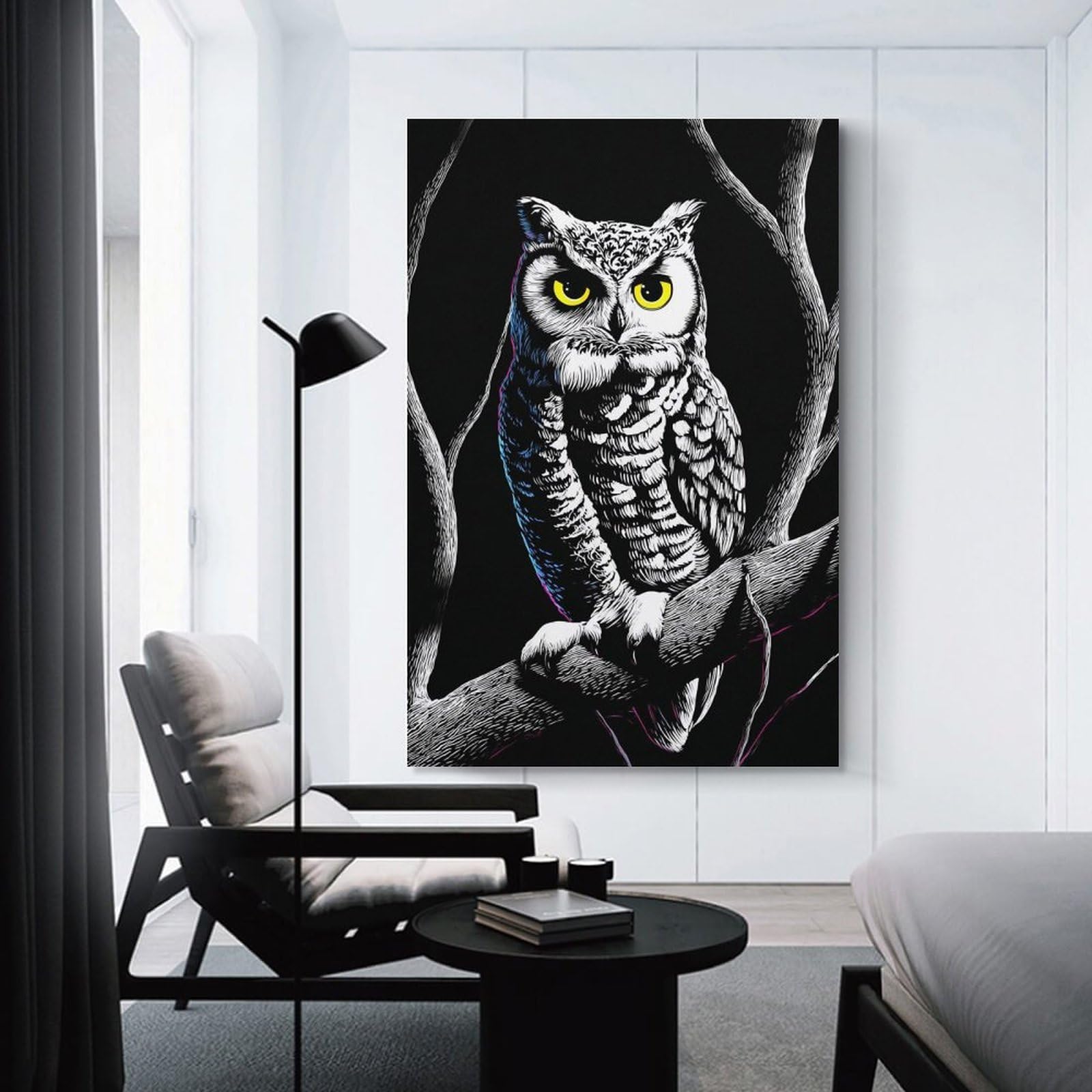 Junmoney Owl Perched on Branch Canvas Wall Picture, 24x36inch(60x90cm), for Study, Office Or Apartment Decor, A Wall Art Gift for Fresh Interiors
