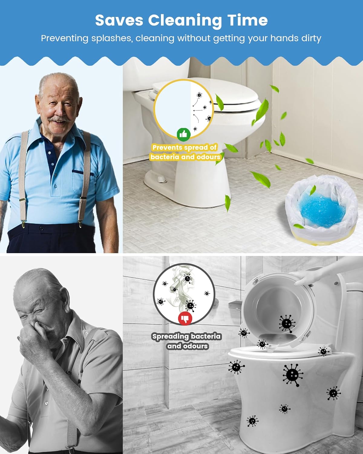 KONE 120 Count Super Absorbent Commode Pads, Disposable Toilet Pads for Adults Toilet Chair, Portable Potty, Commode Liners, Make Caregiving Easier - Image 5