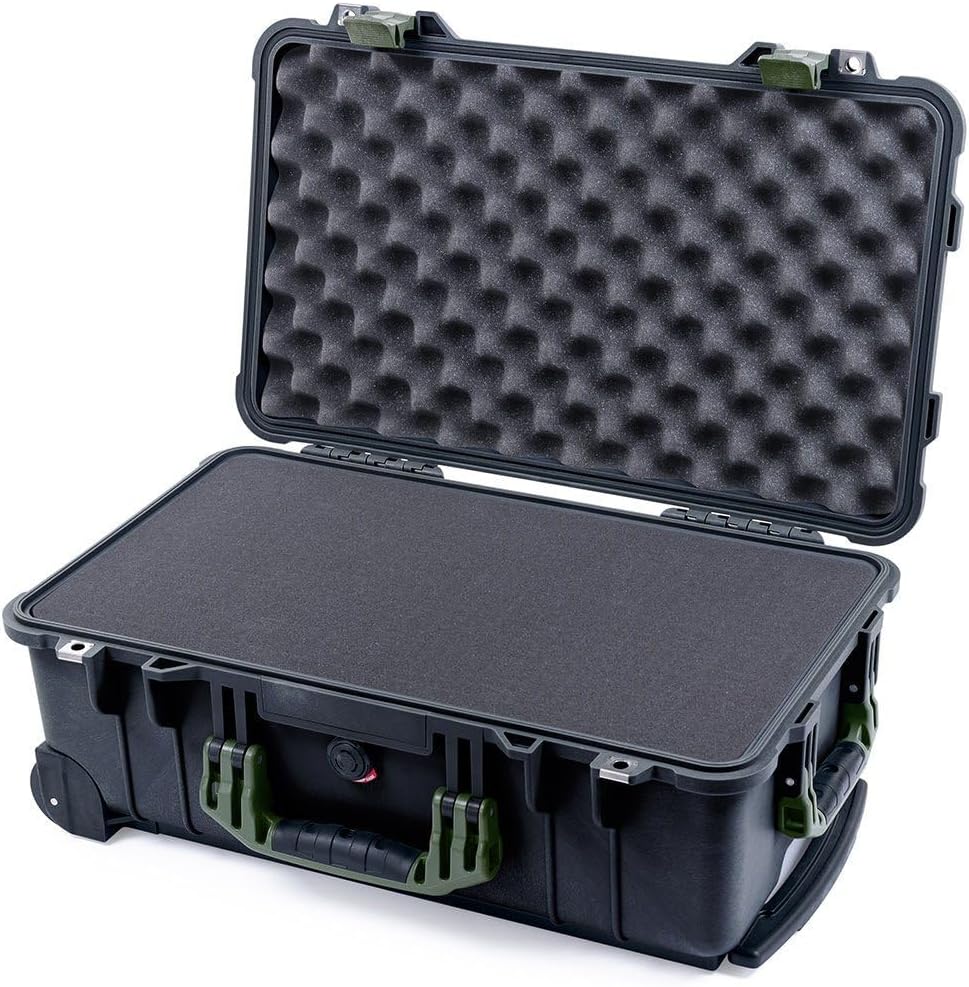 Black Pelican 1510 Carry-on Case. Comes with Pluck Foam & OD Green Handles & Latches.
