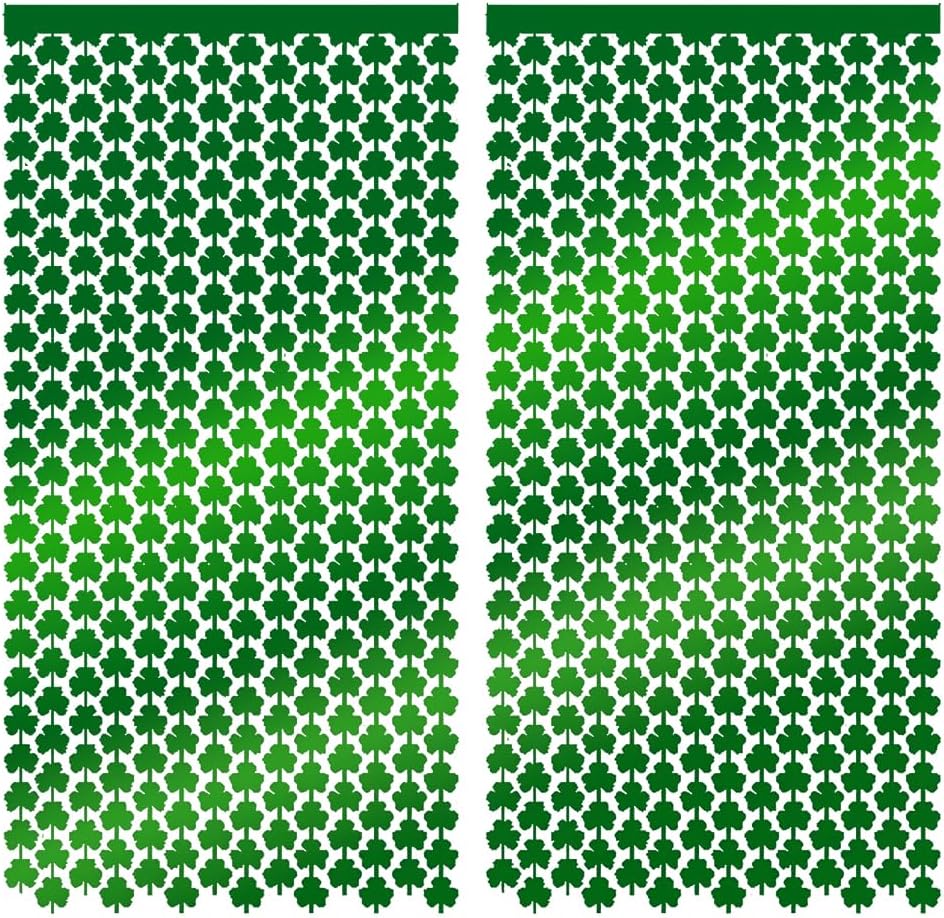 2 Pcs Green Party Decorations, Green Tinsel Curtain, St Patricks Day Tinsel Curtains, Shamrock Foil Fringe Curtains, Lucky Curtain Streamers Shamrock Decorations for Birthday Party Decoration