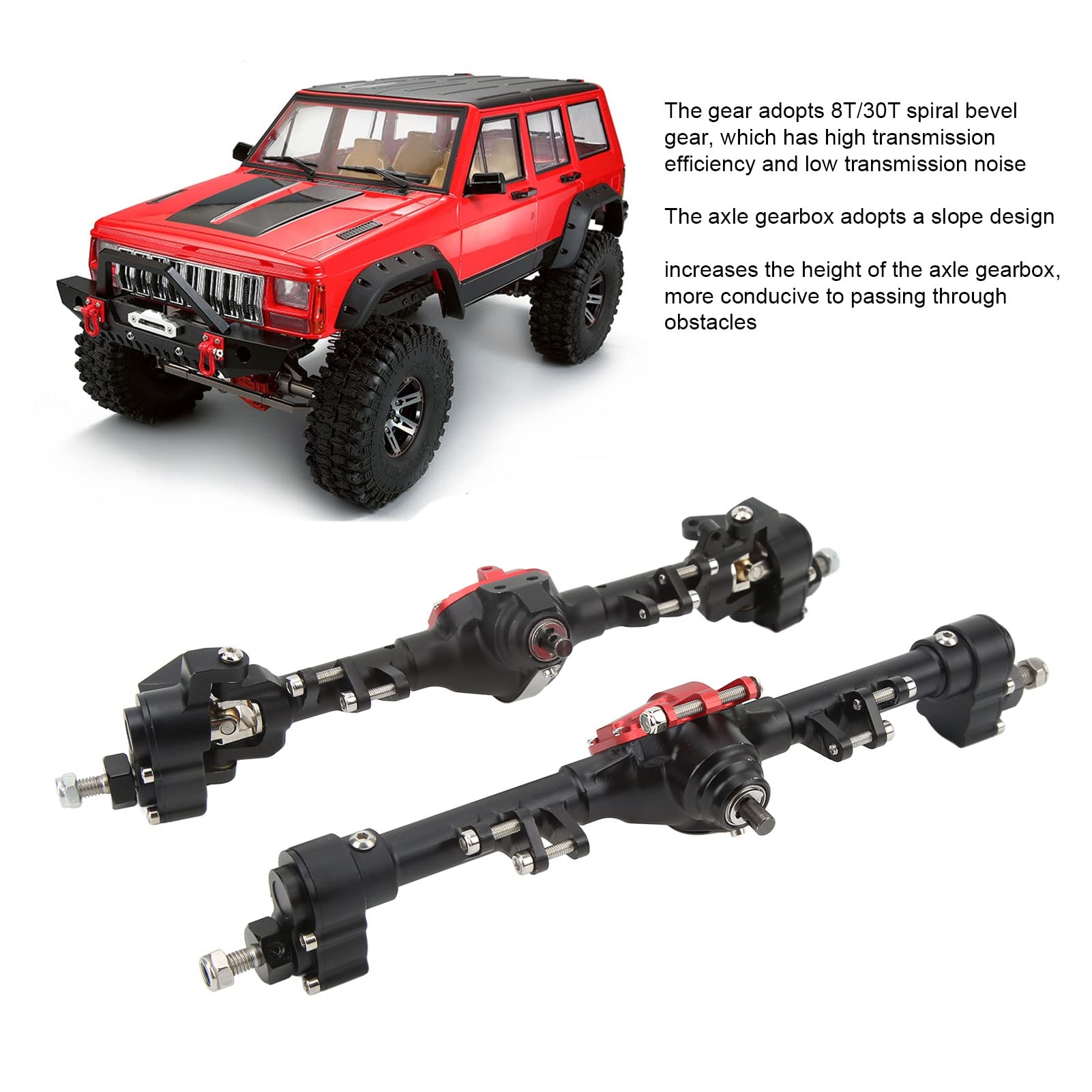 Oś Portalowa RC ze Stopu Aluminium, Przednia oś Tylna Obrabiana CNC, ze spiralną przekładnią stożkową i Zwiększonym Prześwitem, do Samochodu Axial SCX10 II 90046 90047 D90 D110 1/10 RC Car