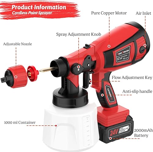 Miniatura 4 de Pulverizador de pintura, pistola eléctrica de pintura en aerosol de 400 W, con 5 boquillas de cobre, pulverizadores de pintura para el interior del