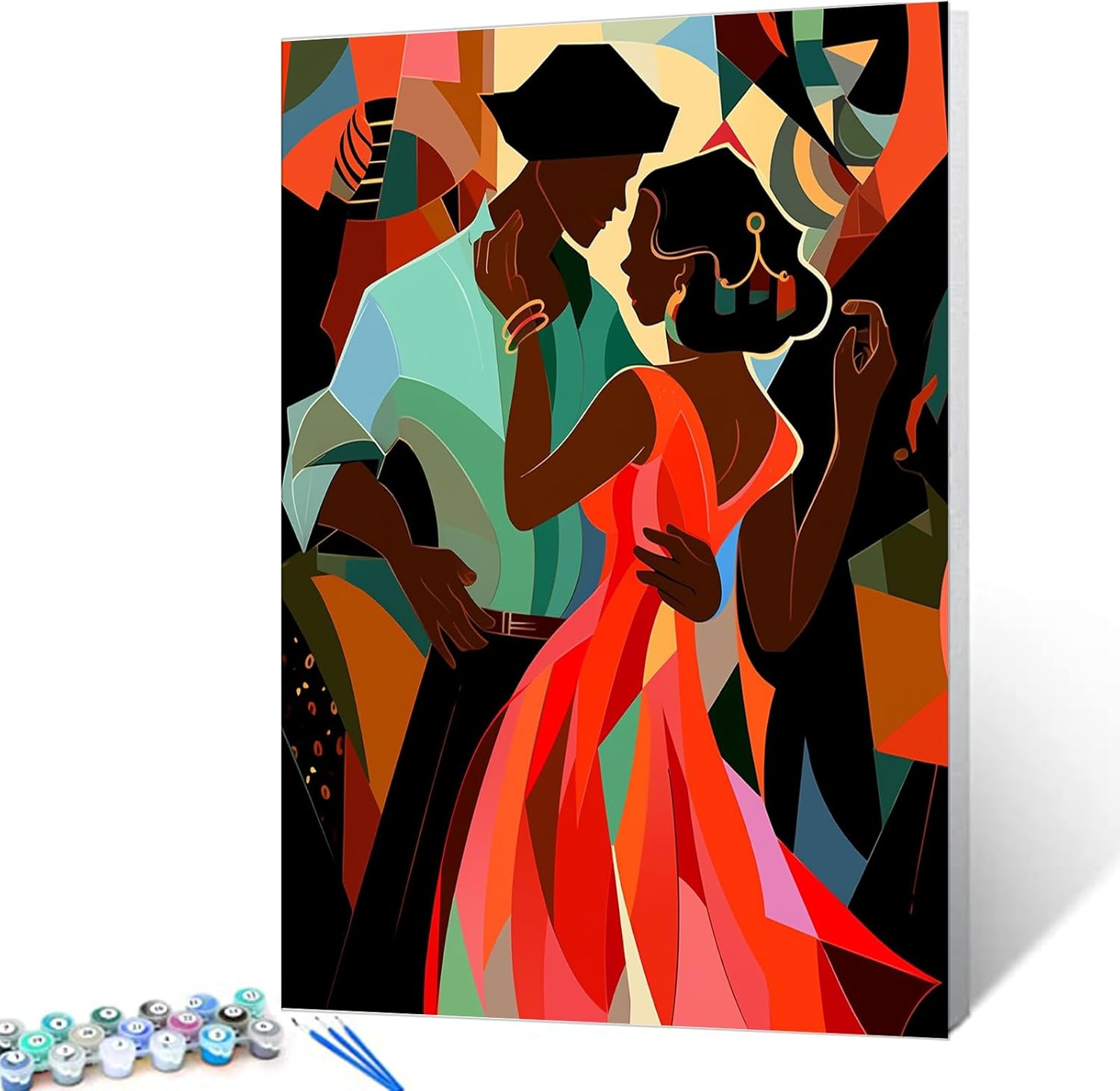 African Woman and Men Painting Romantic Couple Dancing Paint by Number Kits 16 x 20 inch Canvas DIY Abstract Oil Acrylic Art for s Adults Beginner with Brushes Nordics Pop Pictures(DIY Frame)