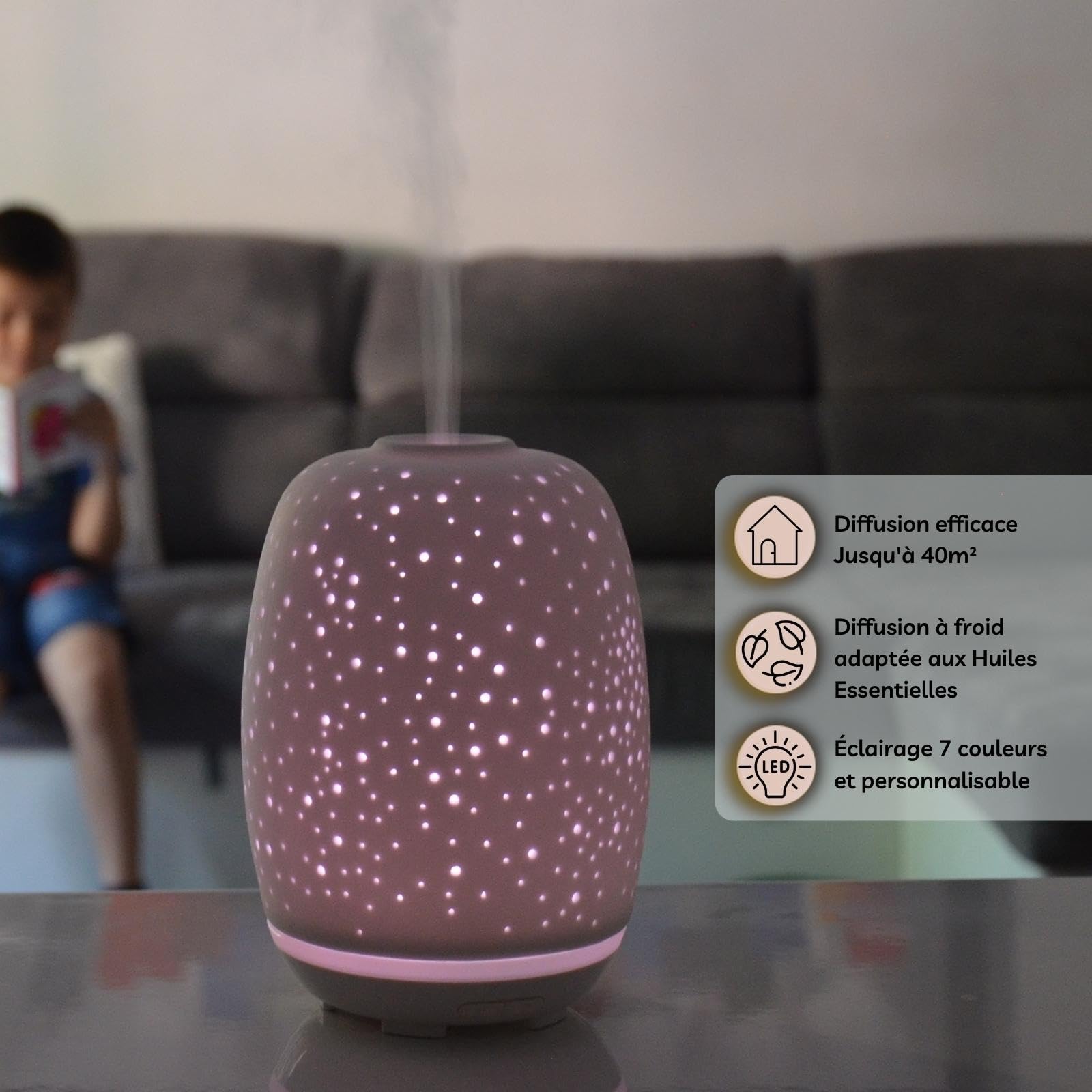 Zen'Aromat dyfuzor olejków eterycznych Stella - ultradźwiękowy dyfuzor aromaterapia na zimno - wielofunkcyjny ceramiczny dyfuzor elektryczny - kolorowe oświetlenie LED - automatyczne wyłączanie