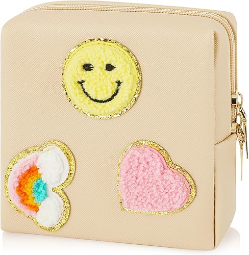 Preppy - Bolsa de periodo de parche para adolescentes y niñas mayores, bolsa de almacenamiento de servilletas sanitarias, bolsas funcionales de piel