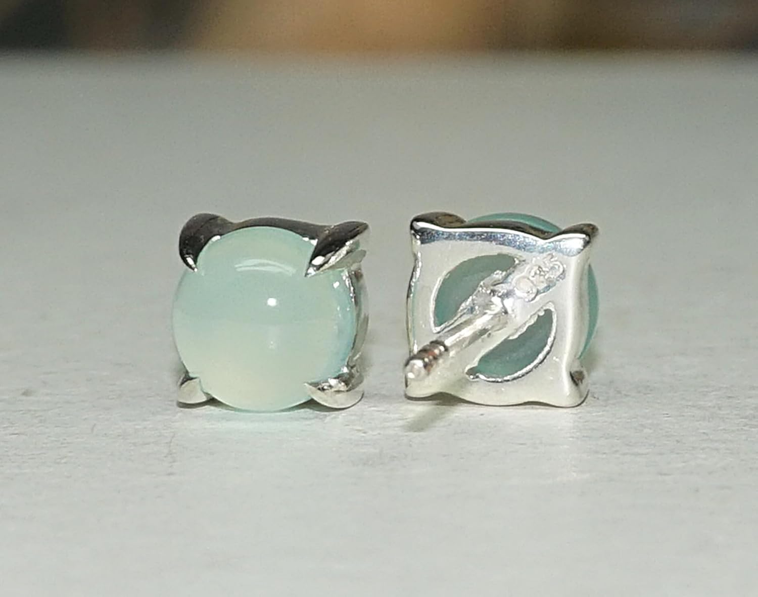 6mm Round Cabochon Genuine Rainbow Moonstone 925 Sterling Silver Stud Earrings June Birthstone, S16 - Image 3