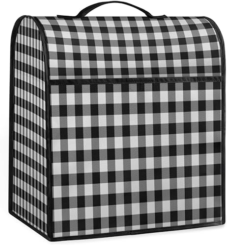 Bardic Cubierta antipolvo para máquina de café a cuadros en blanco y negro, patrones geométricos, soporte para mezclador, cubierta para mezclador,