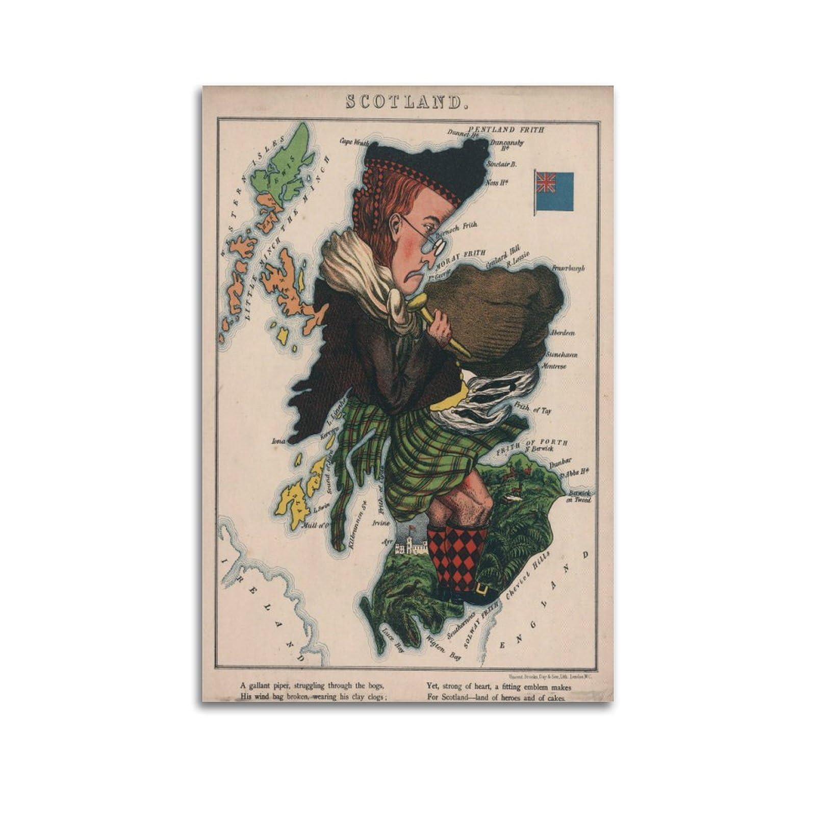 OKAHYS Vintage Travel Map Poster Scotland Decorative Painting Canvas Wall Artworks Picture 20x30inch(50x75cm)