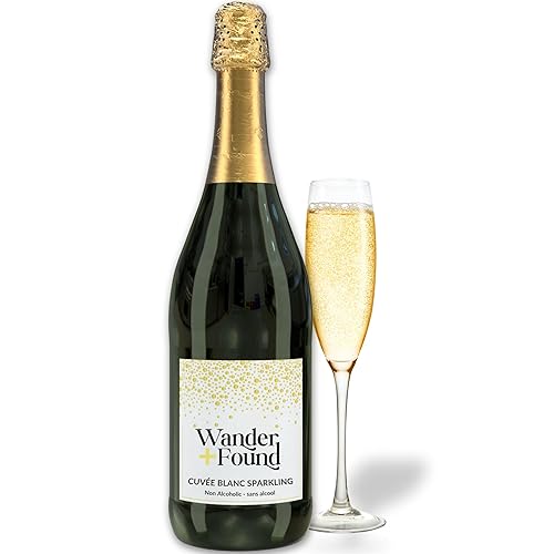 Wander + Found Vino sin alcohol, espumoso Cuvee Blanc, vino blanco premium de Alemania, vino desalcoholizado sin OMG, 25.4 fl oz (1 botella)