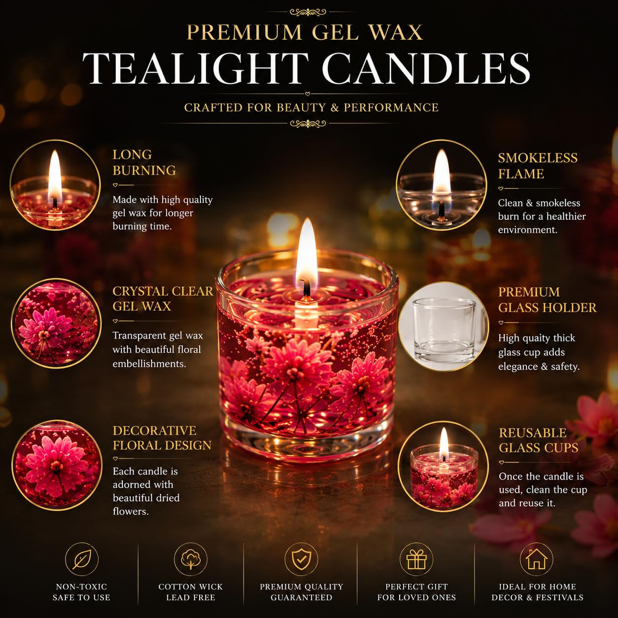 Floral Tealight Candles - 18 Pack, Long Burning -7