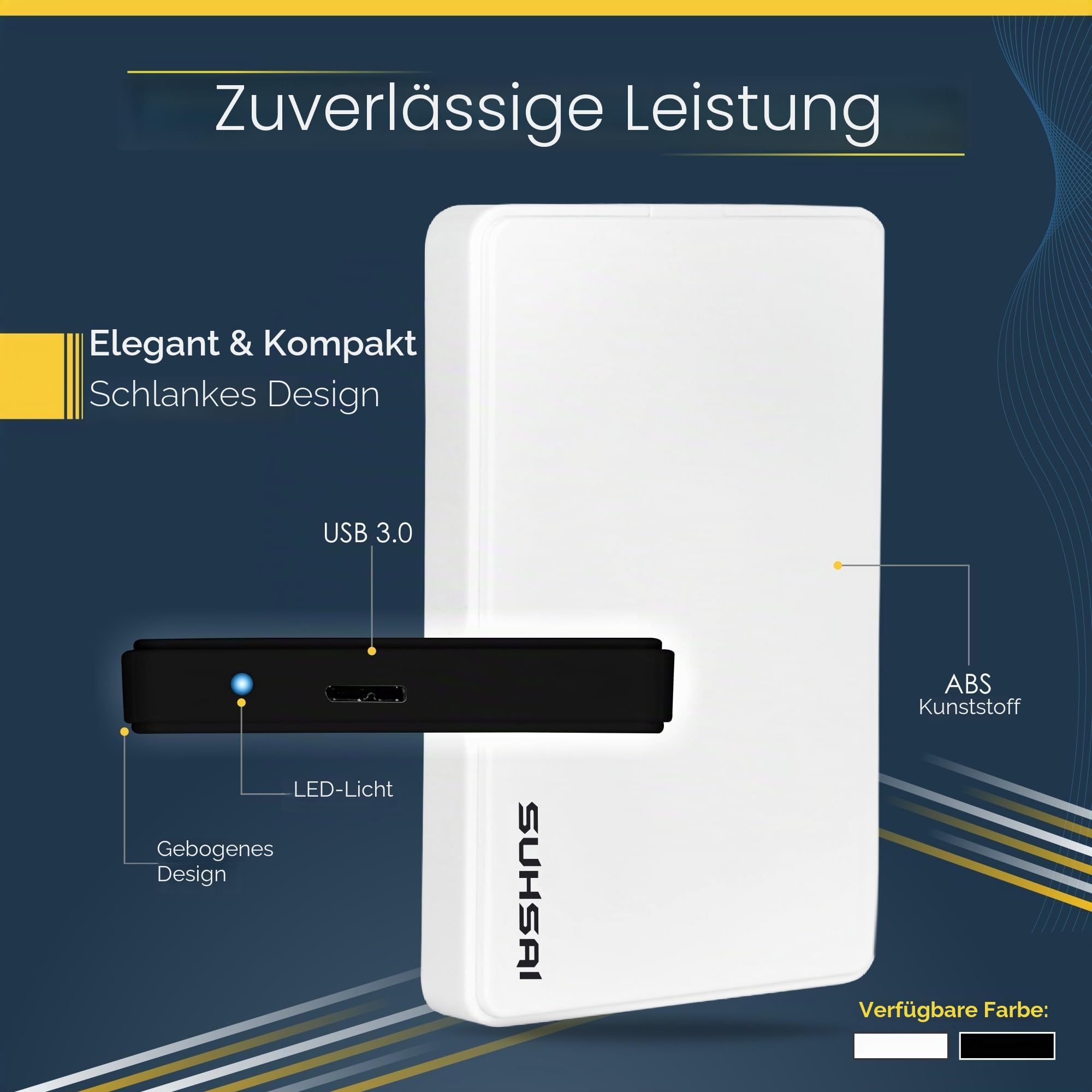 Storite SUHSAI 500 GB Externe Festplatte USB 3.0, 2,5 Zoll tragbare Externe Festplatte, Speicherlaufwerk, USB-Festplatte kompatibel mit Spielekonsole, PC, Mac, Laptop, Desktop (schwarz)