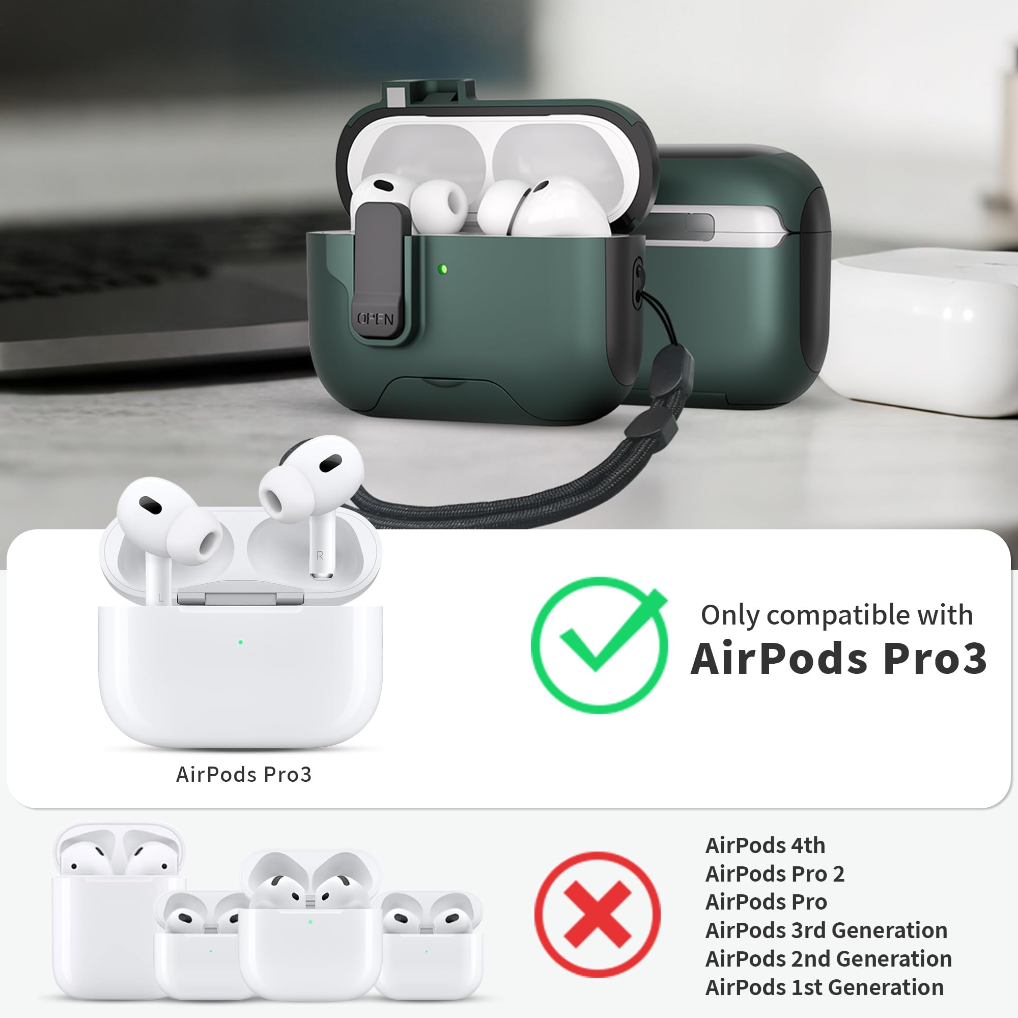 Amazon.com: for AirPods Pro 3 Case (2025) with Secure Lock and
