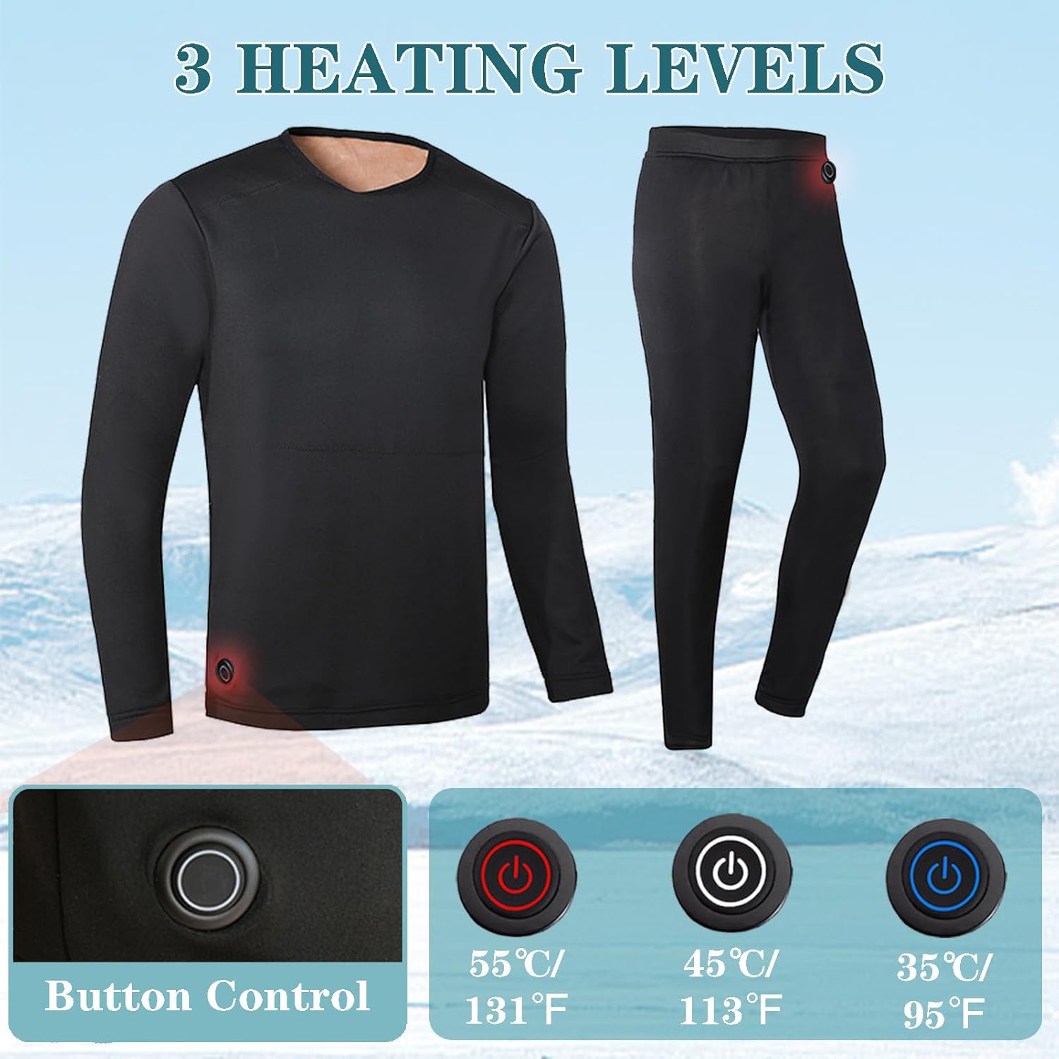 Heated Underwear Set for Men Women 42 Zone Heating Winter Warm Thermal Underwear Fleece Lining Base Layer