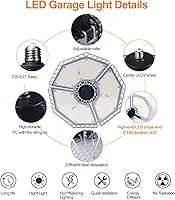 Vista 3 de KERNOWO Luces LED de garaje, 140 W, 18500 lúmenes, iluminación de garaje, luz diurna de 6000 K con lámpara de techo de tres paneles deformables
