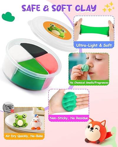 Miniatura 4 de Kit de arcilla seca al aire para 12 animales, arcilla para modelar, 12 cajas para niños con herramientas de escultura y tutoriales, modelo mágico