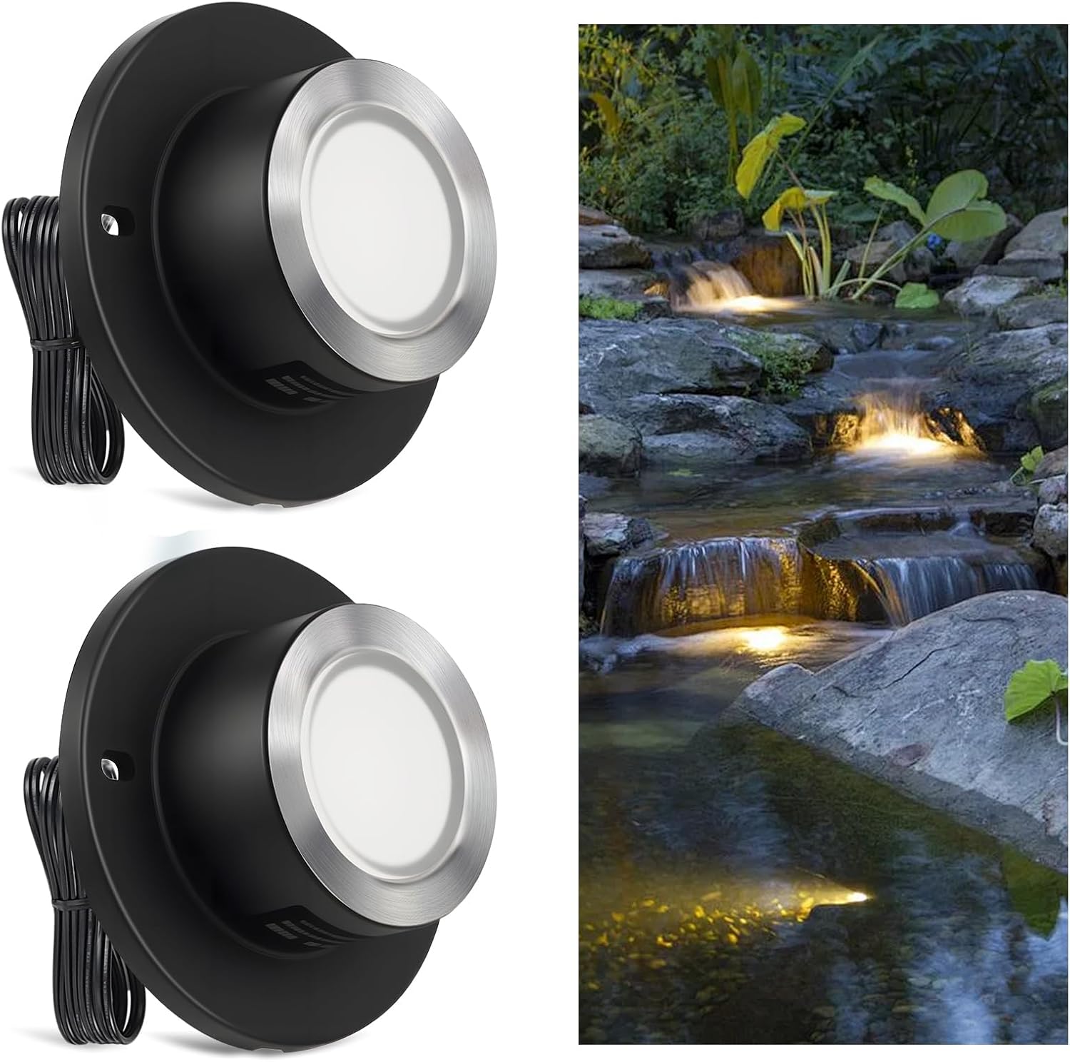 SMY Lighting 3W LED Pond Lights 12-24V AC/DC Low Voltage Underwater Fountain Lights 3000K Warm White IP68 Waterproof for Outdoor Ponds Fountains Waterfalls, 4 Pack