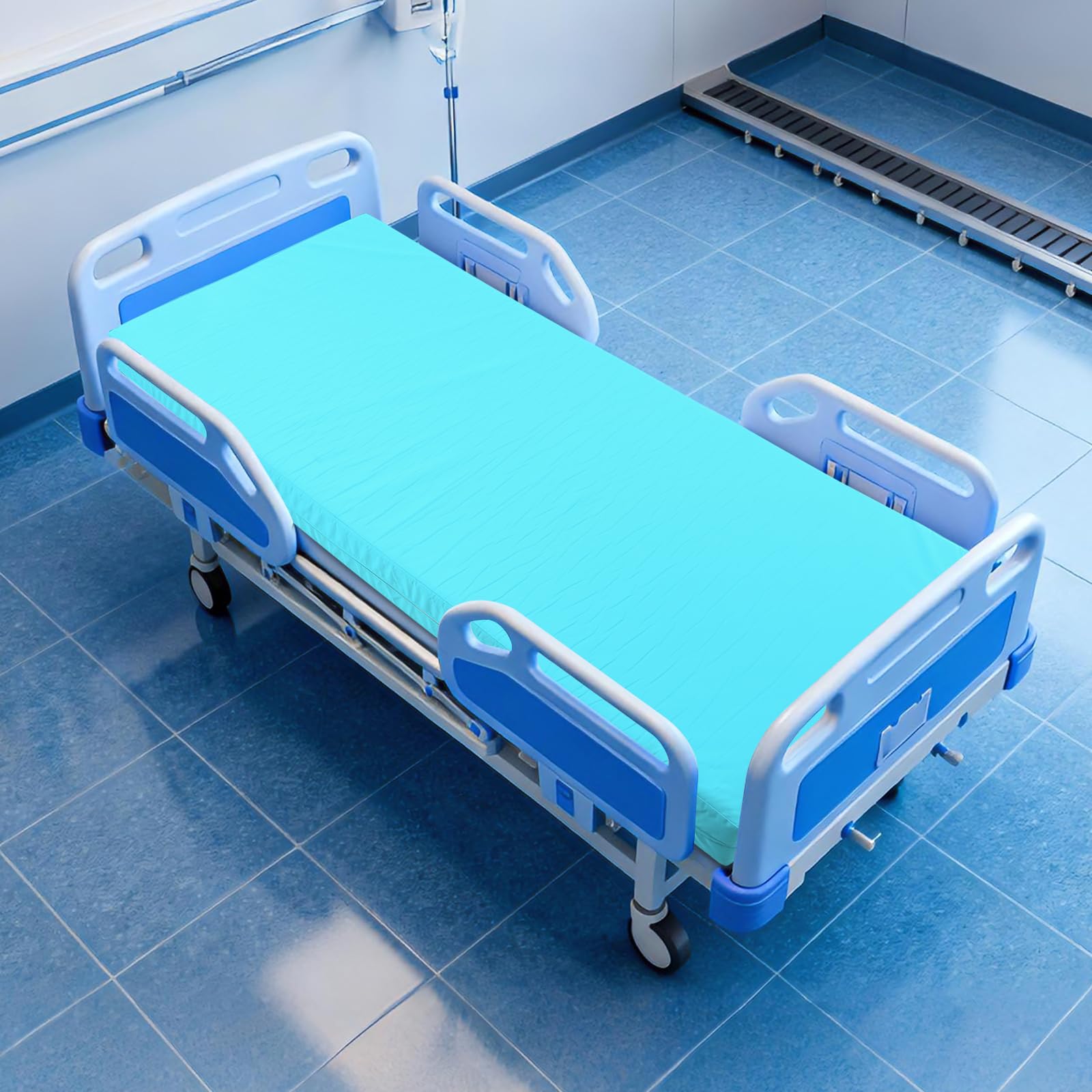 200 x 90 x 15 cm, materac do rehabilitacji szpitalnej, oddychający materac pielęgnacyjny z pianki 45D i wodoodpornej poszewki, niebieski, wysokiej jakości materac ze zdejmowaną poszewką na