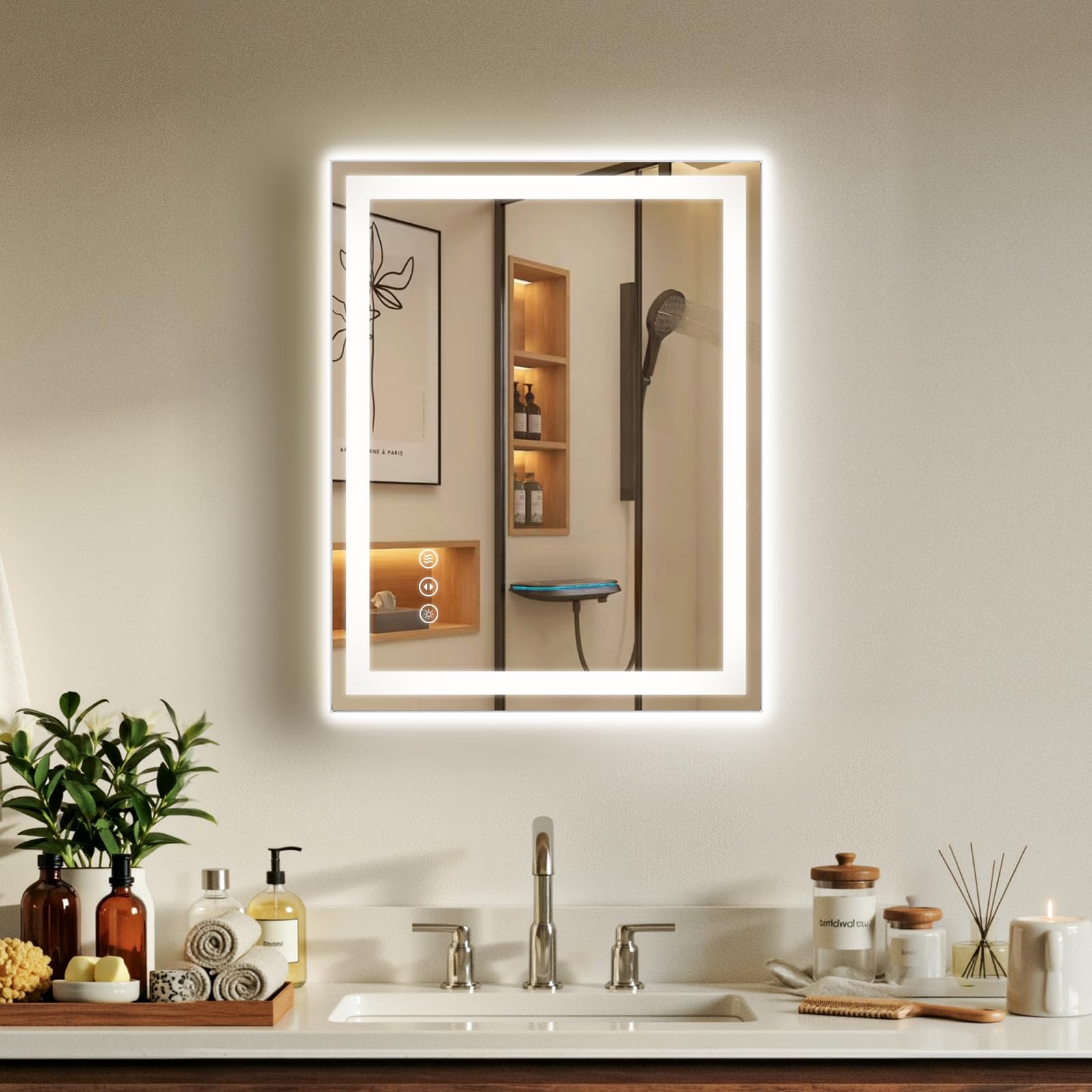 Miroir salle de bain LED anti-buée à intensité variable