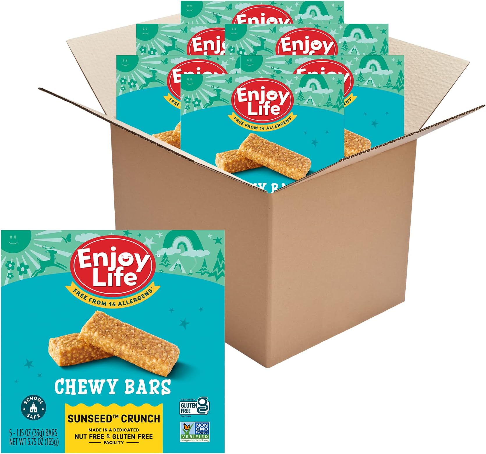 Enjoy Life Chewy Bars, Sunseed Crunch Nut Free Bars, Soy Free, Dairy Free, Non GMO, Gluten Free, 6 Boxes (30 Total Bars) (Pack of 6)