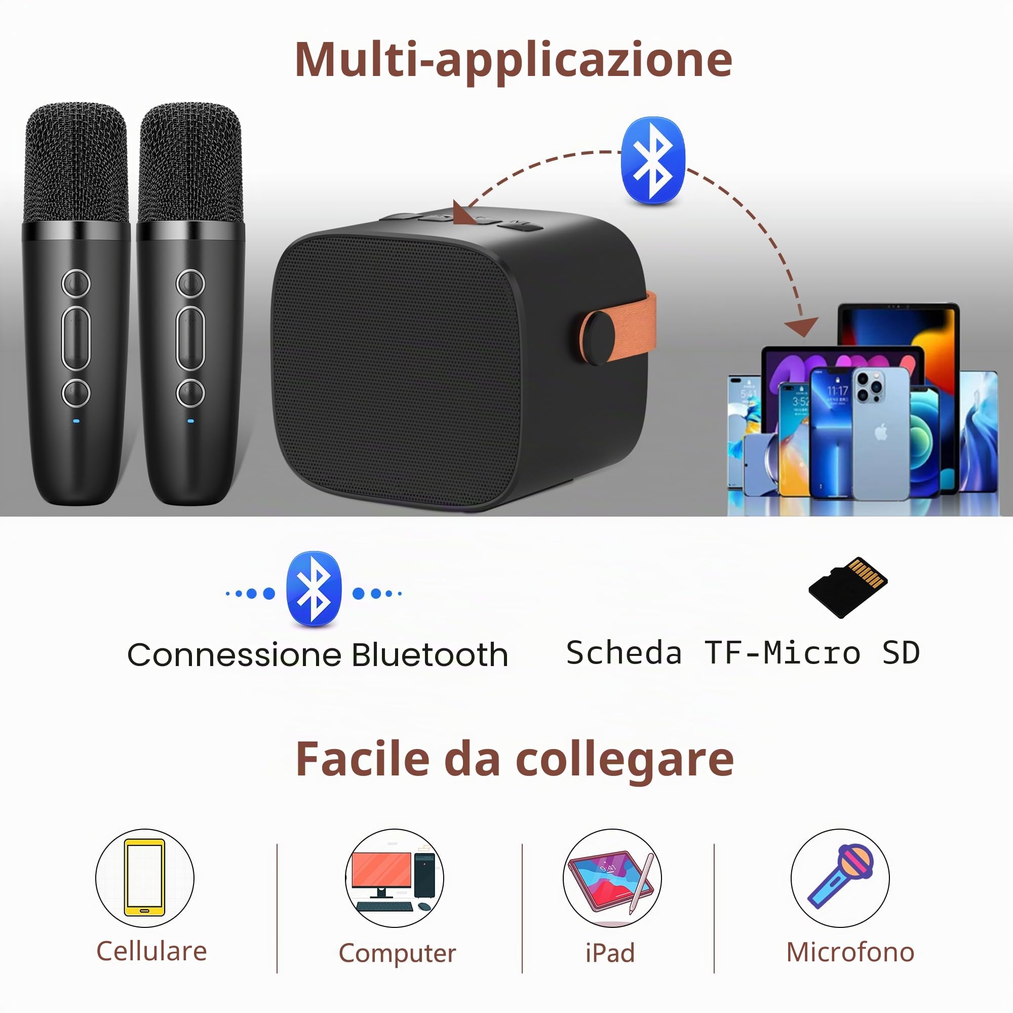 BONAOK Microfono Karaoke Giocattoli 2 Microfono, Caraoke Bluetooth per Bambini Adulti, Lettore Karaoke Portatile Microfono per Ricaricare, Giocattoli Elettronici per Bambini (Nero)…