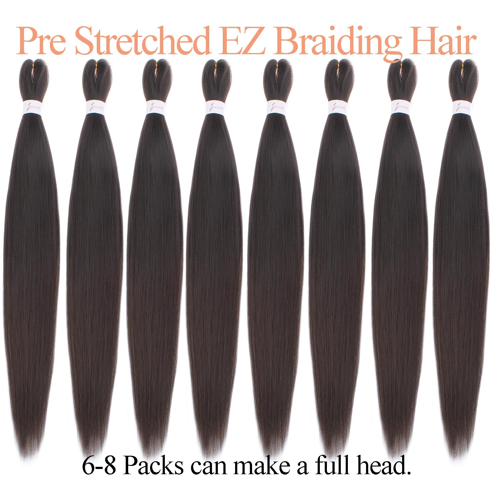 Mscat 16 Inch 8 Packs Pre Stretched Braiding Hair Dark Brown Pre Stretched Braiding Professional Synthetic Prestretched Crochet Braids Hair Extension Hot Water Setting Yaki Texture (4#) - Image 4