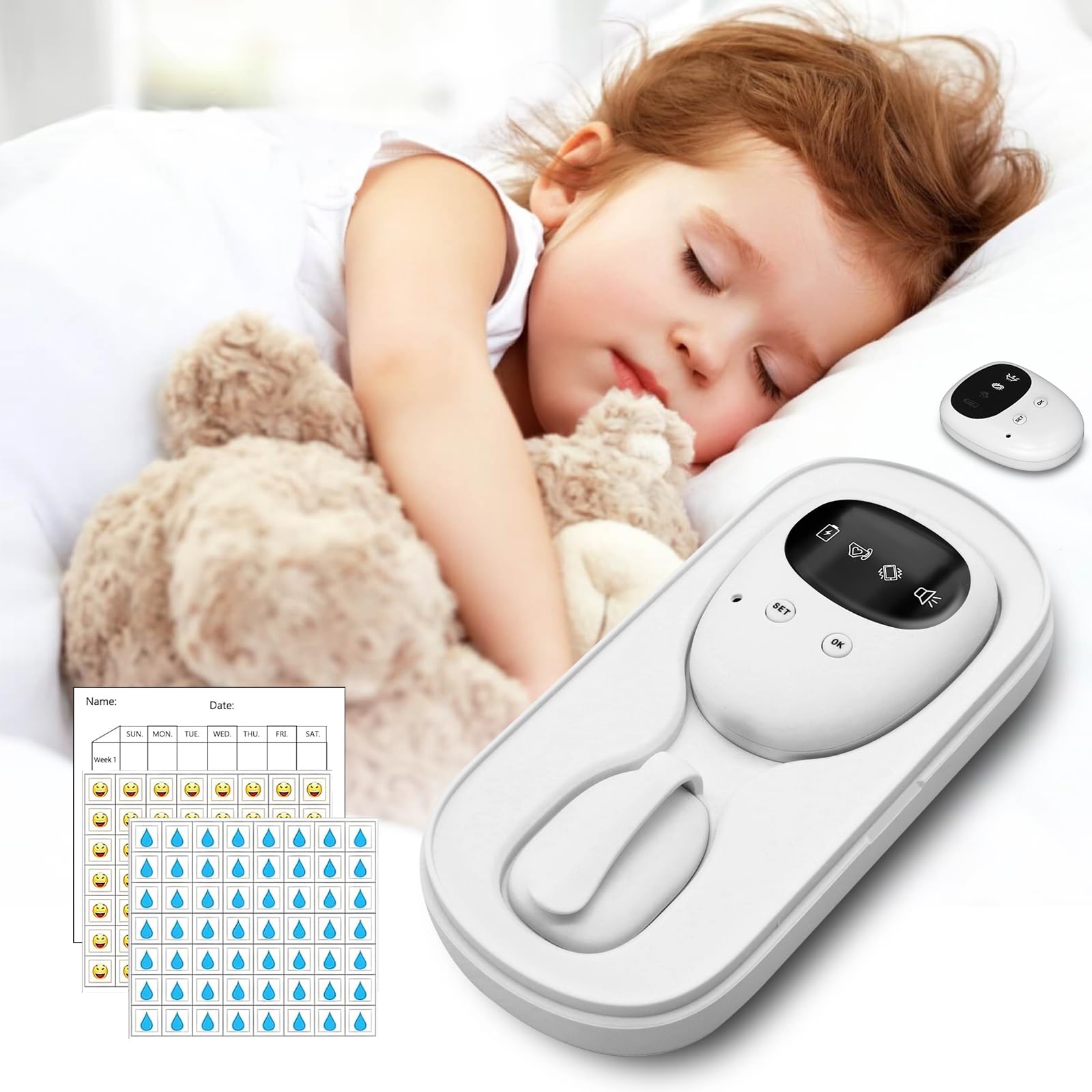 Wireless Bedwetting Alarm for Boys & Girls, USB-C Rechargeable, High Sensitivity, Loud Sound & Vibration, 3 Modes, Compact Design for Night Potty Training and Overcoming Bedwetting