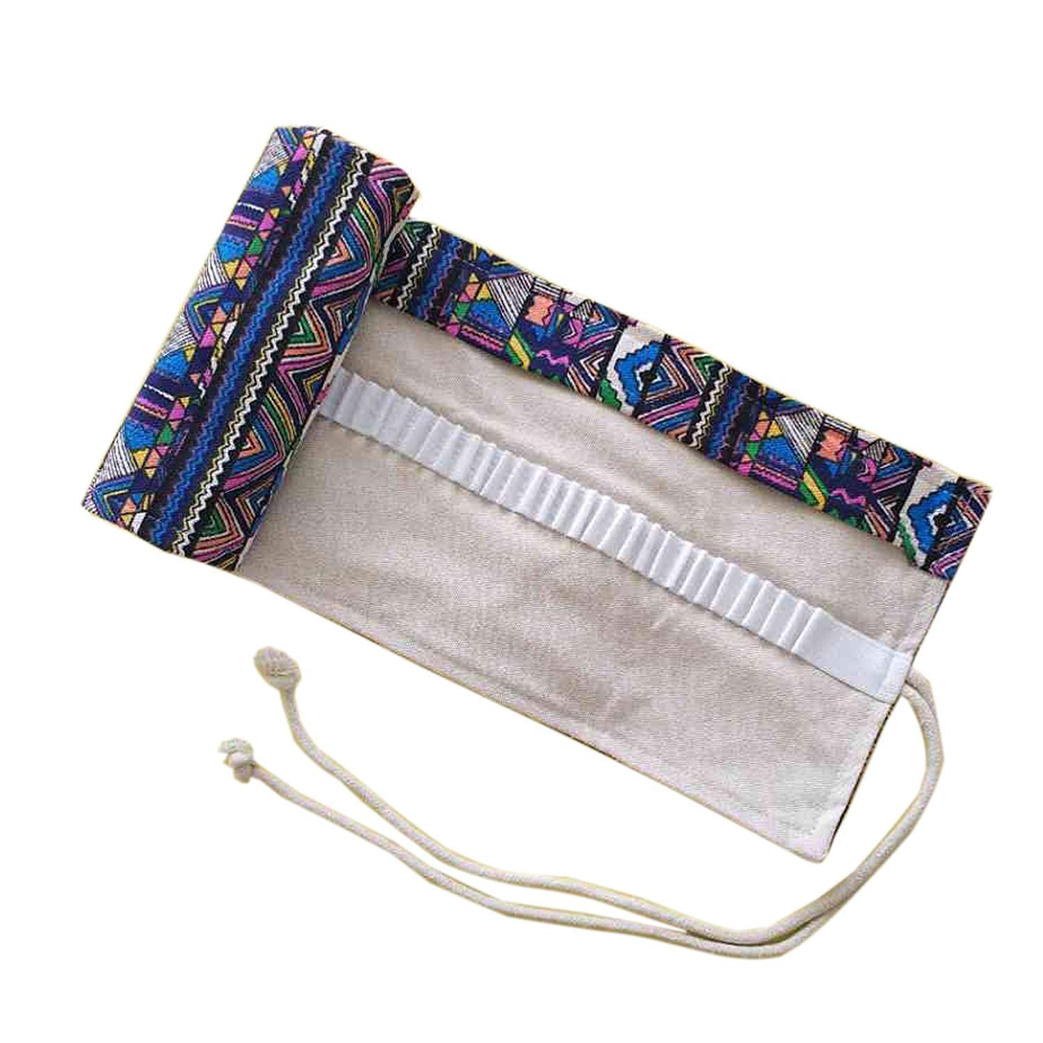 WSLCN36/48/72/108 Holes Canvas Pencil Wrap Case Bohemian Travel Drawing Pencil Roll for Artist Pencils Pouch Portable Colored Hold Pencil Bag Holder Storage Pouch Multicoloured 108 holes