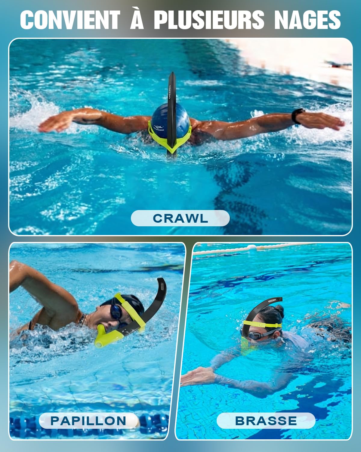 BOOSTEADY Tuba Frontal Natation Diamètre XL: Accessoires Piscine Tuba Plongée de Sangle Ajustable Homme/Femme, Swim Essentials avec Embout Silicone et Clapet Anti-Retour pour Entraînement Fluide