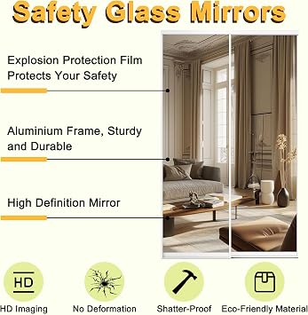 Mirrored Closet Door 60 x 80, One Side Mirror Sliding Doors for Bedroom with Hardware Kit Top & Bottom Track, Aluminium Frame Interior Door Easy to Install