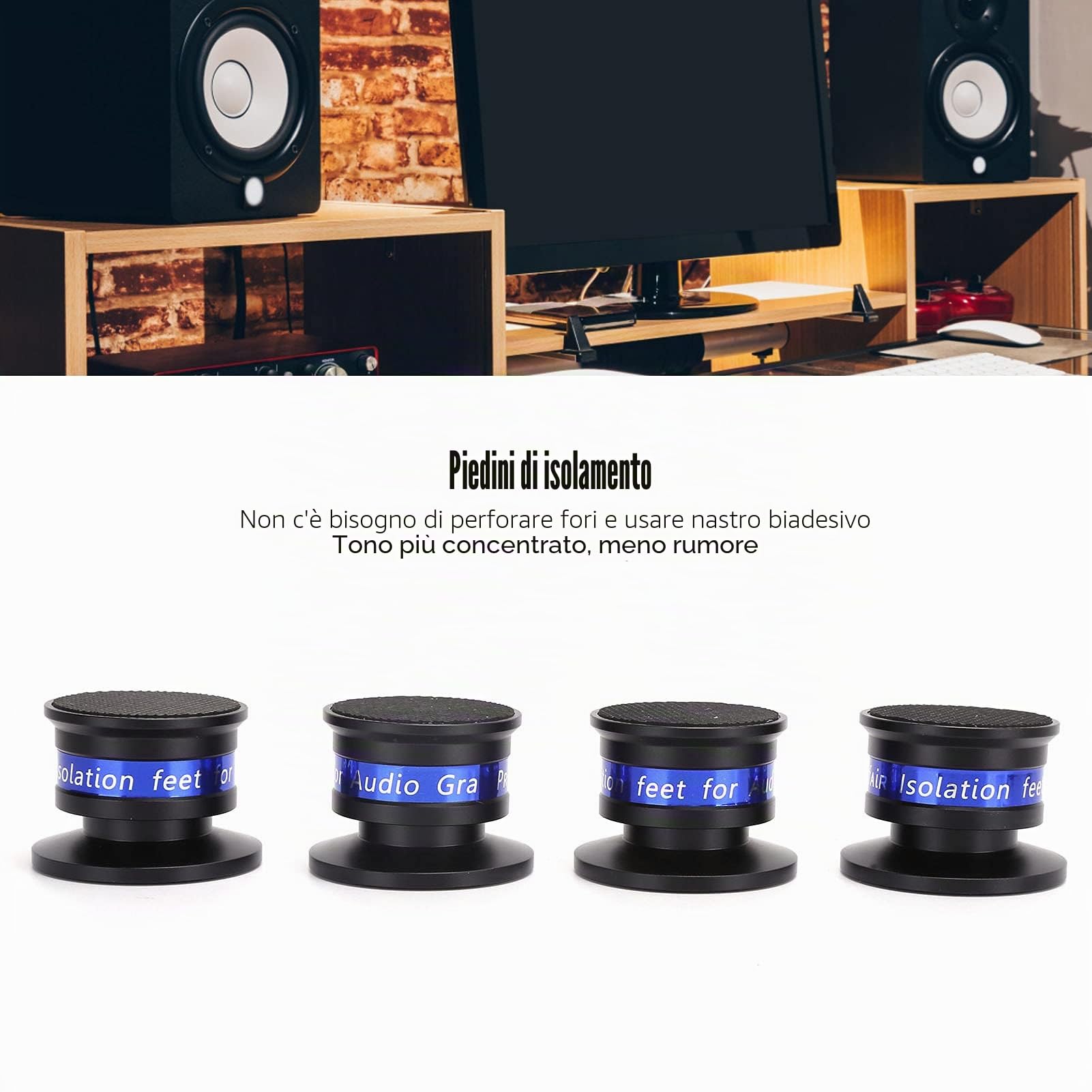 Punte per Altoparlanti, 4 Set di Piedini Isolanti da 45 mm x 33 mm, Base Antiurto per Amplificatori, Giradischi e Registratori, Nero