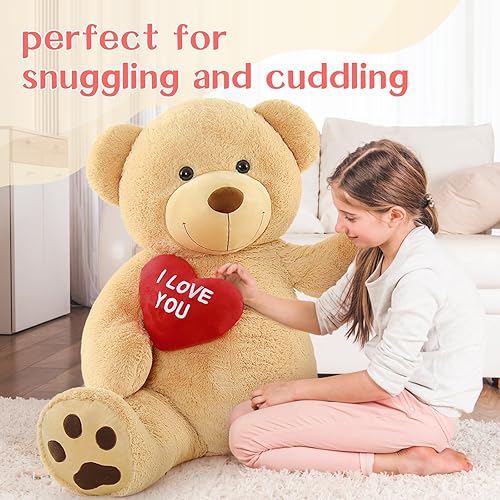 Miniatura 8 de Oso de peluche gigante de corazón rojo de 6 pies, oso de peluche grande con bordado I Love You para novia, Navidad, cumpleaños, regalos enormes de