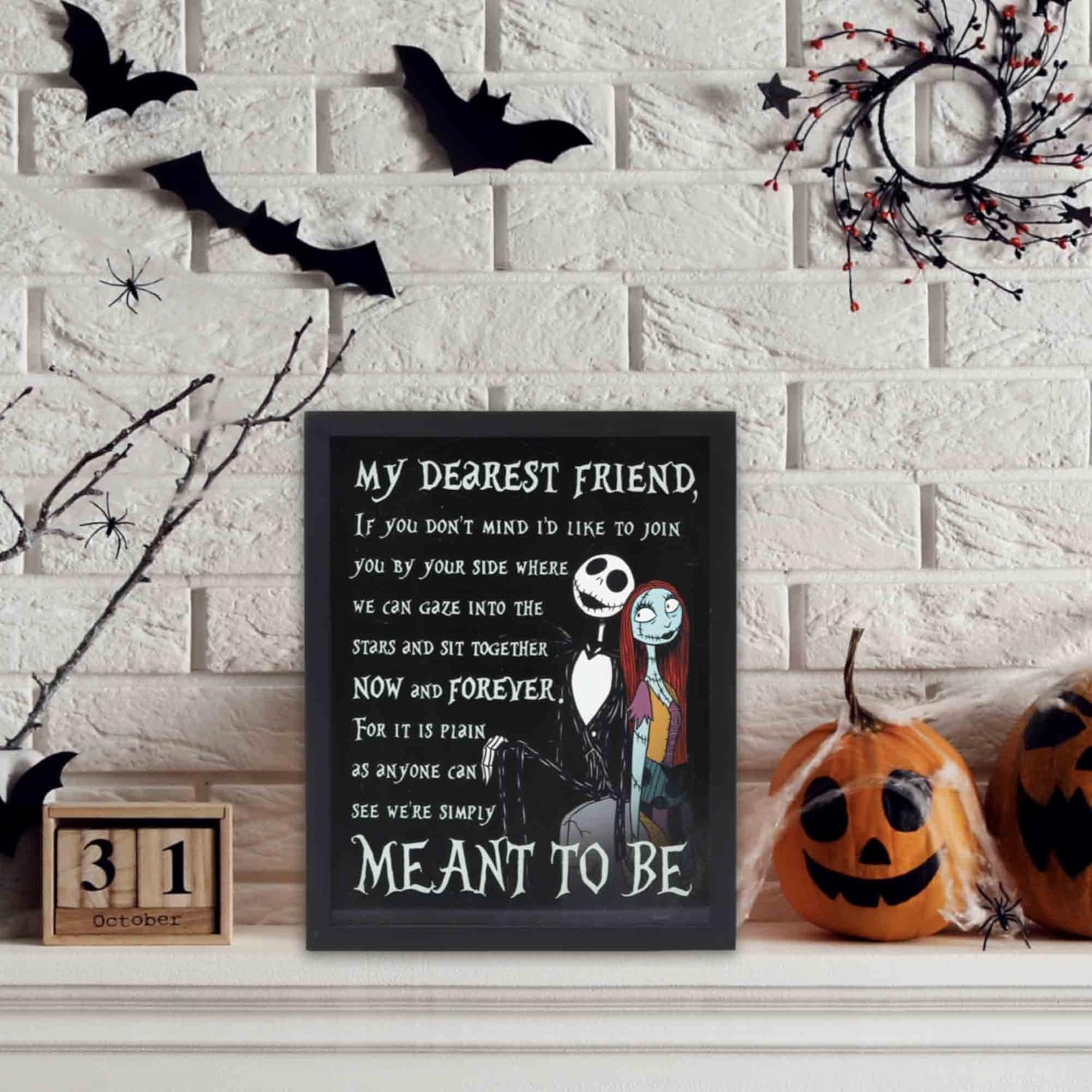 Open Road Brands The Nightmare Before Christmas Jack and Sally Framed Printed Glass Wall Decor
