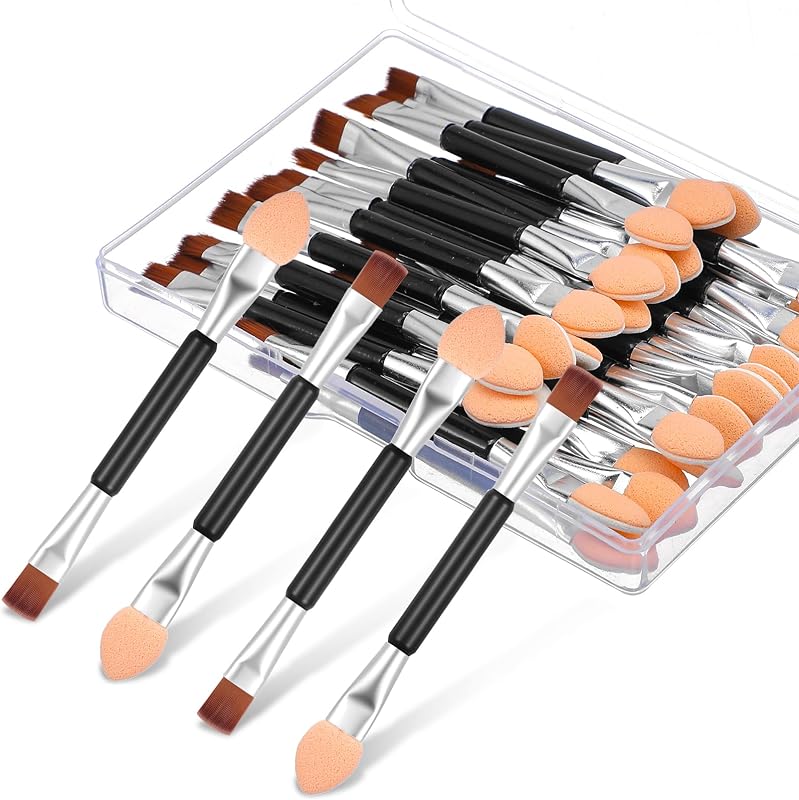 30 Pcs Dual End Eyeshadow Smudge Brush 2 in 1 Eyeshadow Sponge Concealer Brush Double Sided Eye Shadow Applicators Sticks 3 Inch Disposable Eye Makeup Cosmetic Tool with Sponge Head And Bristles Heads