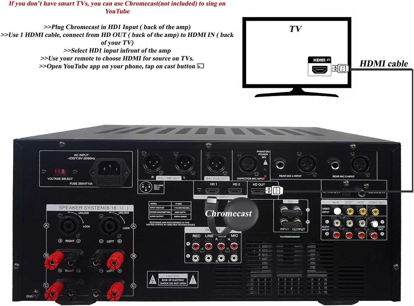 Home Karaoke Combo IDOLmain 6000W IP-5900 Bluetooth Mixing Amplifier Plus UHF-630 Dual Wireless Microphones