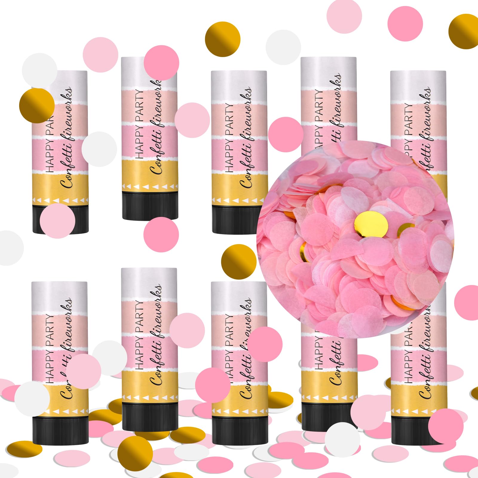 LoQuick Cañon Confeti*10,Cañon Confeti Boda,Confetti Cañón Biodegradable,Lanzador Confeti Cumpleaños,Confetti Party Poppers Multicolor 11cm,Adecuado para Graduación Boda Cumpleaños Baby Shower (Rosa)