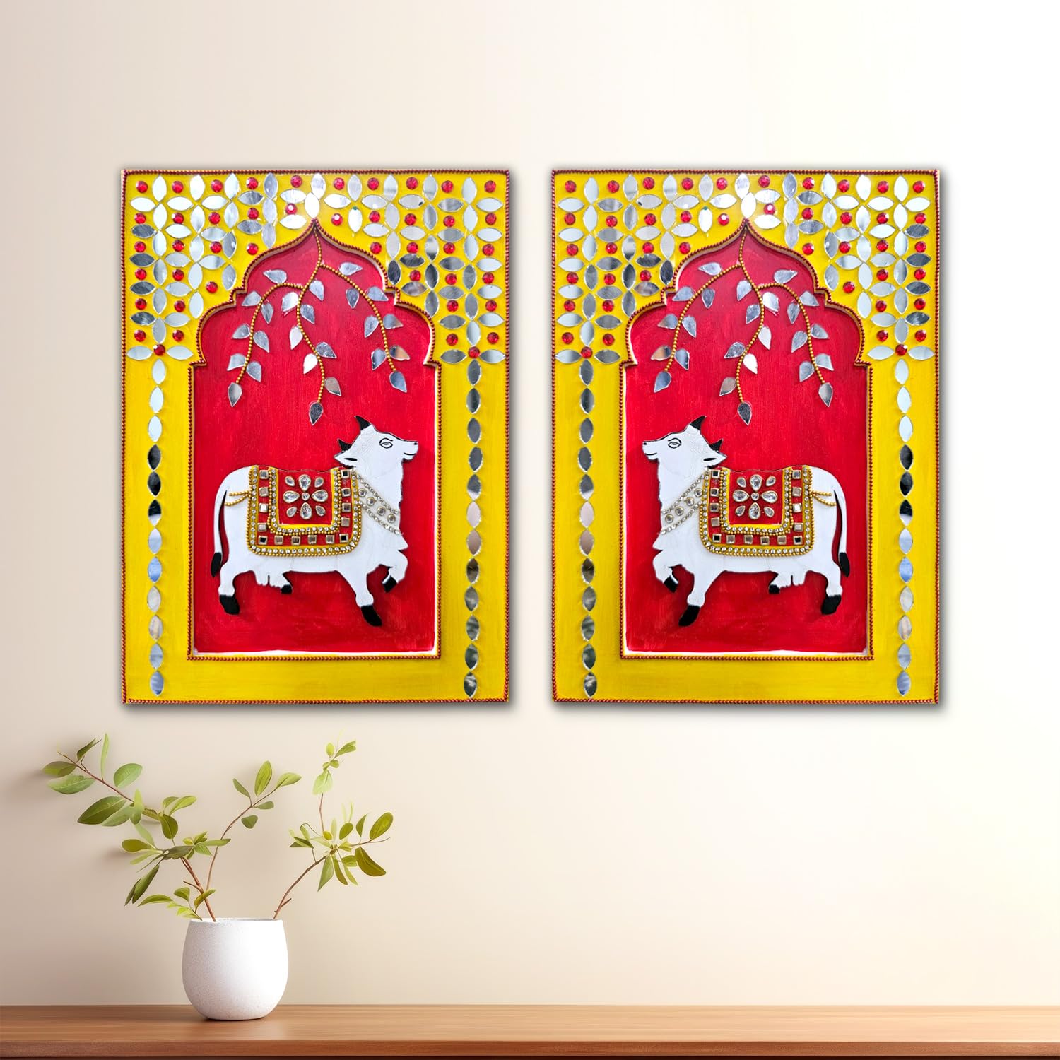Noblenest Handmade Pichwai Cow Wall Hanging Set of 2 | 11 x 8 Inch | Wall Decoration Items for Living Room | Wall Hanging Decor | Handmade Wall Hangings for Home Decoration, Wall Decor, Office (B0DF6FX2NL) Amazon Price History, Amazon Price Tracker