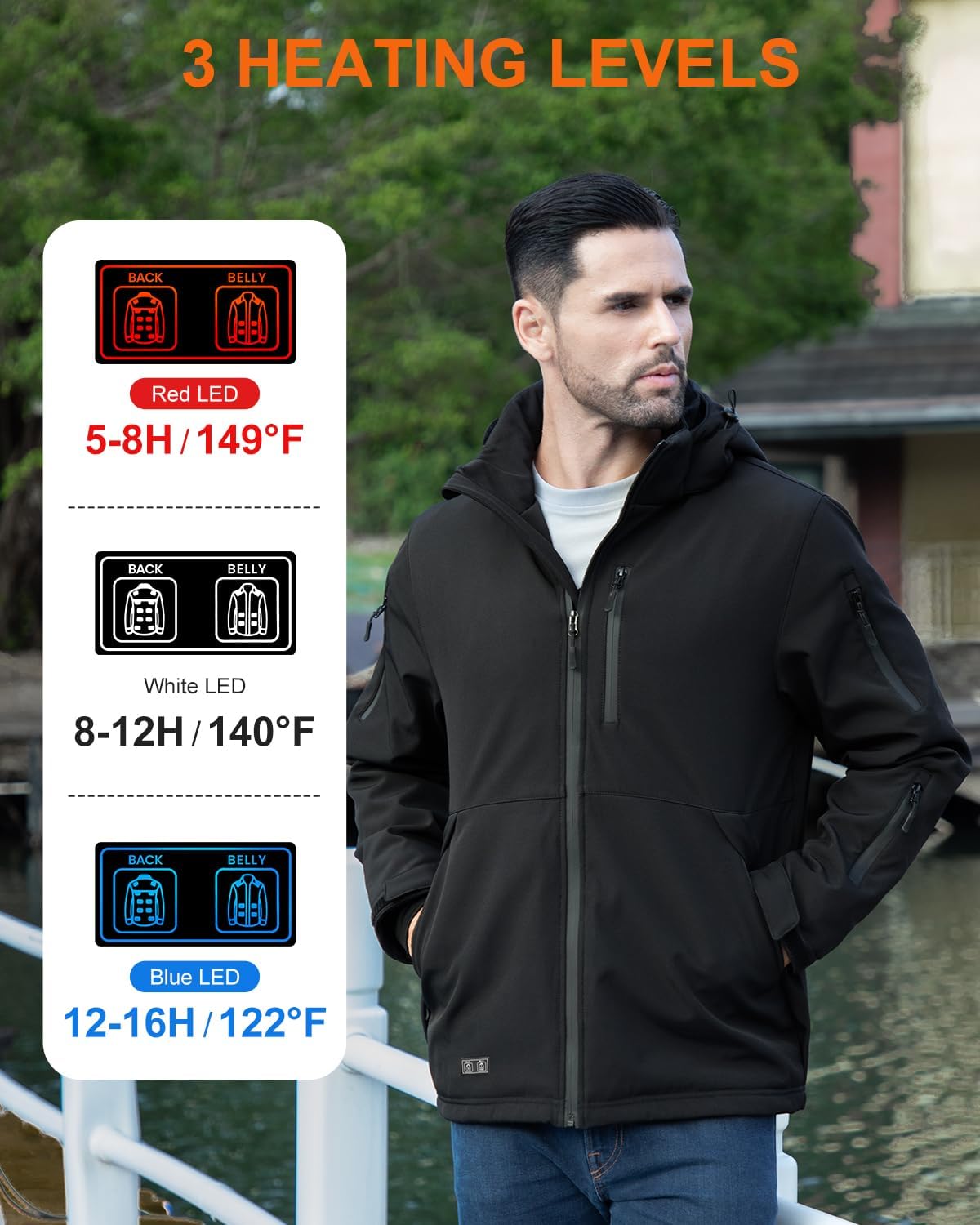 Heated Jacket for Men with Bαtterγ Pack, Winter Outdoor Soft Shell Electric Heating Coat with Detachable Hood - Image 2