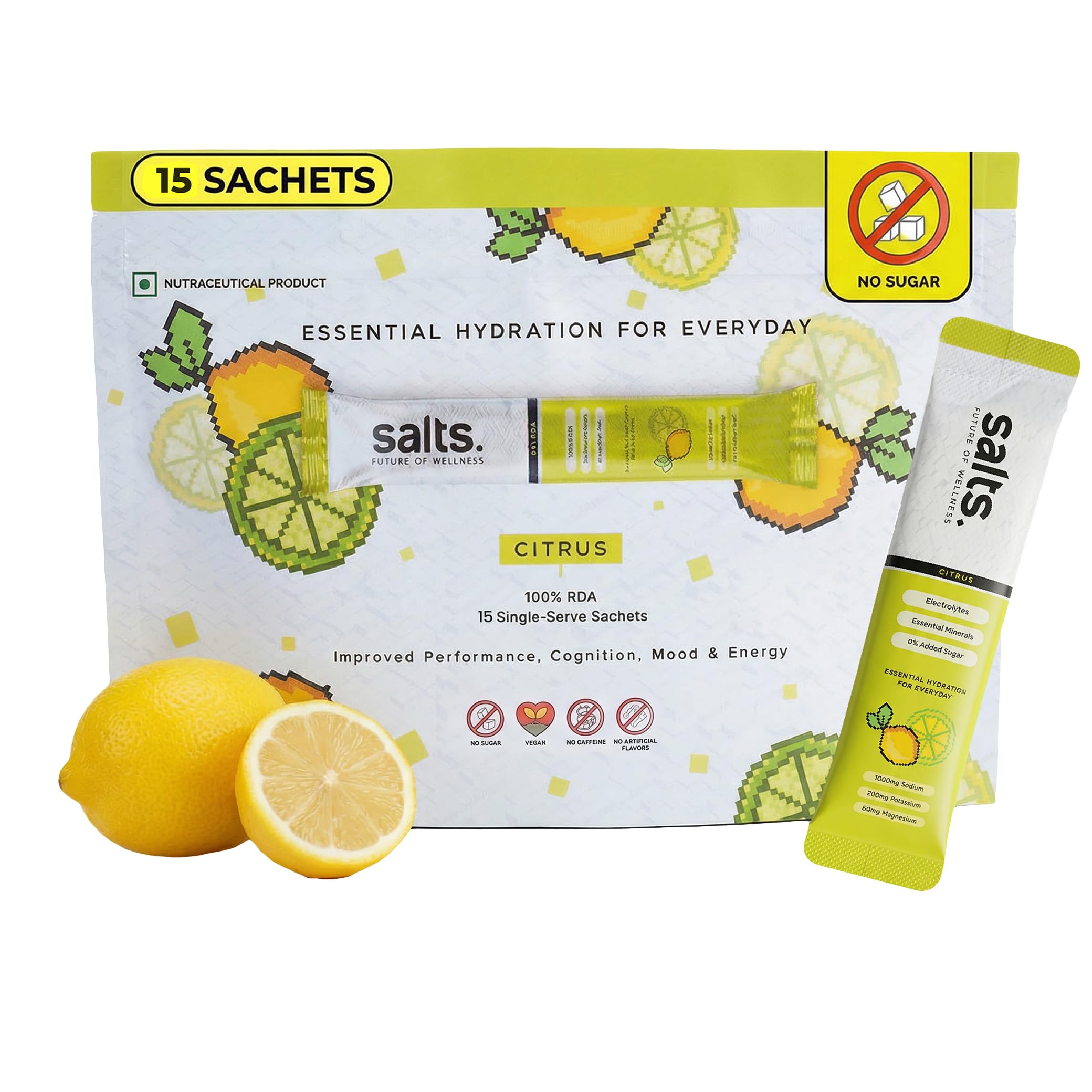 Salts Citrus Flavoured Electrolyte Hydration Powder, 15 Sticks, 90g-image-0