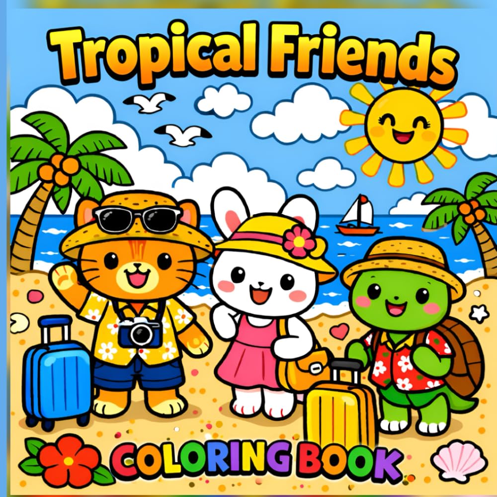 Tropical Animal Coloring Book for Kids, Toddlers, and All Ages | Fun Summer Coloring Pages with Adorable Jungle Friends