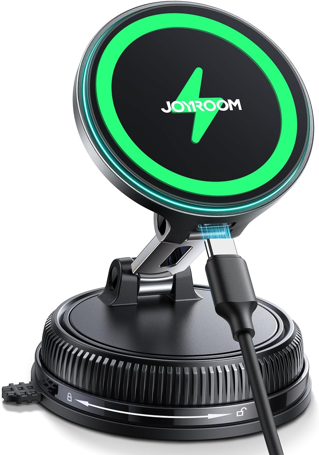 JOYROOM for iPhone Magsafe Car Mount Charger, Vacuum & Gel 2-in-1 Strong Suction Magsafe Car Charger, 15W Faster Charging Adjustable Suction Cup Phone Mount, for iPhone 17 16 15 14 13 Pro Max, Black