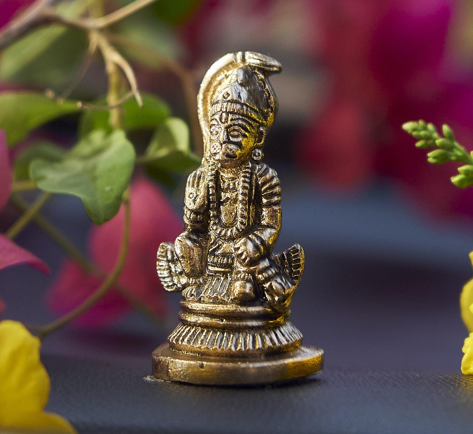 ESPLANADE Brass Lord Hanuman Idol Car Dashboard God Idol - 2.5" Inches Lord Balaji Murti for Desk Decor, Bajrangbali Statue, Hanuman Murti | Antique Decor Item | 100% Pure Brass, House warming Gift