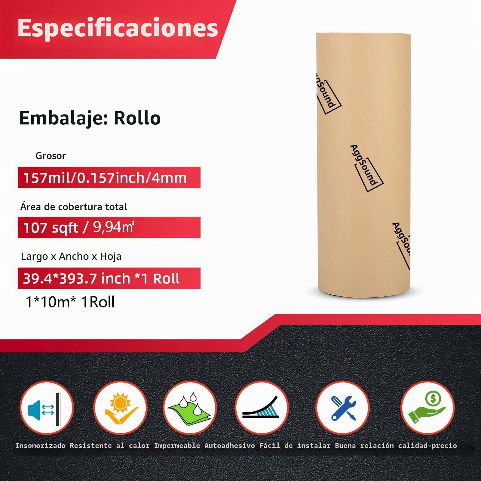 1 rollo 4mm 10m×1m alfombrar autoadhesiva para coche, aislante acústica, espuma (9,94㎡) | Espuma de celda cerrada de 4 mm con aislamiento térmico de espuma de polietileno para puerta de piso de coche