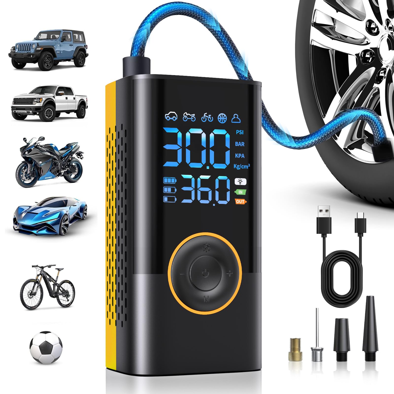 Photo 1 of Tire Inflator Portable Air Compressor Portable Cordless Mini Air Pump with Digital Pressure Gauge Inflater 150PSI 3X Fast Inflation Auto Shutoff Large Battery Tires Pump for Cars Motors Bikes Balls