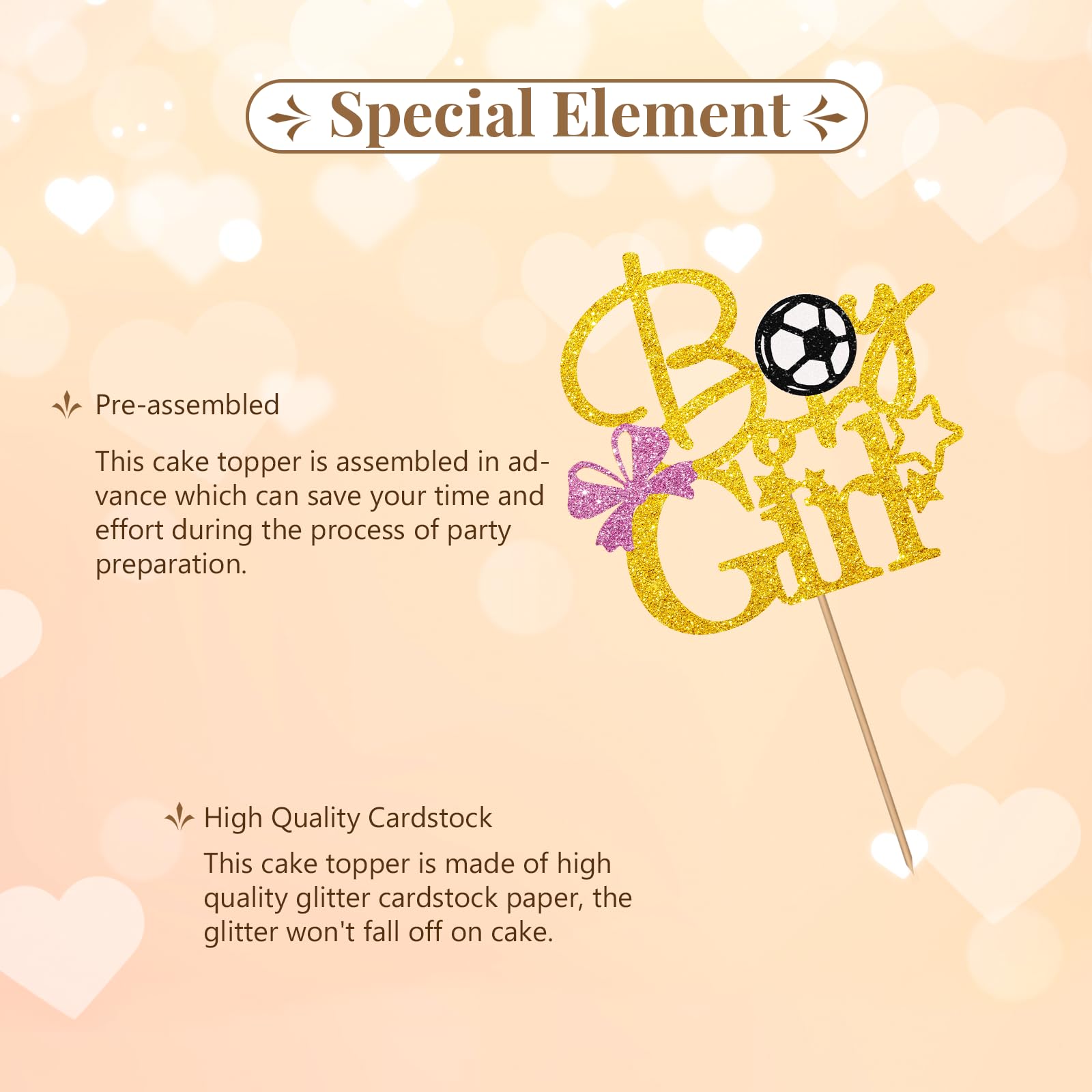 Gender Reveal Cake Topper – “Goals Or Bows” Baby Shower Decor, Blue Or Pink, For 6-12 Inch Cakes - View #3