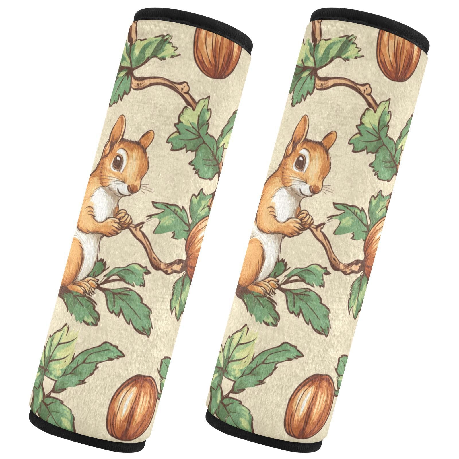 Animal Squirrel Hazelnut Unique 2 pcs car seat Pads for Straps, Stop seat Belt Cutting into Neck, seat Belt Protector for Most Cars Backpack Most Cars 10x7.7 in funda para cinturón
