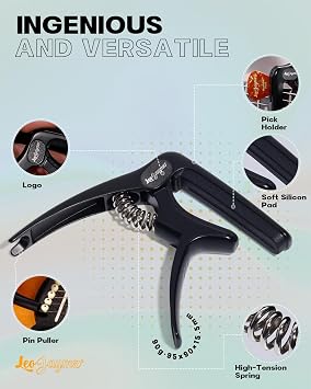 Leo Jaymz Heavy Duty Guitar Capo for Acoustic/Electric Guitars, Guitar Clip made of Zinc Alloy Metal, Guitar Clamp for Bass Classical Guitar, Ukulele, Mandolin,Banjo (Black)